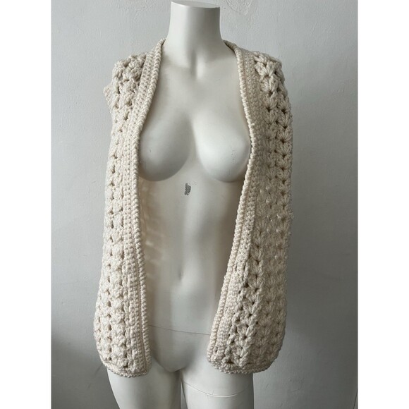 American Vintage Jackets & Blazers - Vtg hand knit crochet vest M granny core boho farm core rustic hippie